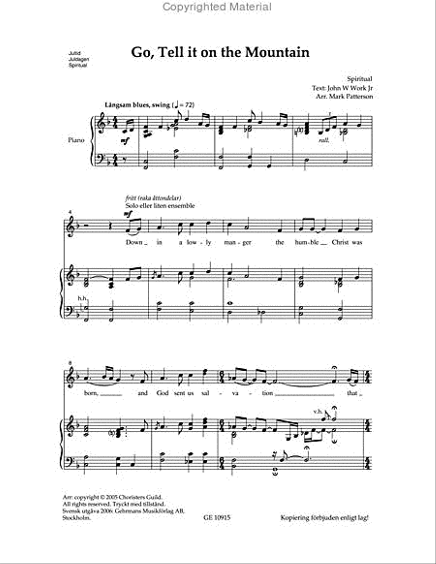 Go, tell it on the mountain Unison Choir scores gallery preview page 2