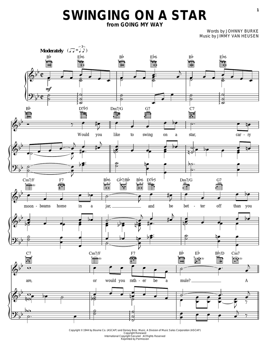 Swinging On A Star Piano, Vocal, Guitar scores gallery preview page 1