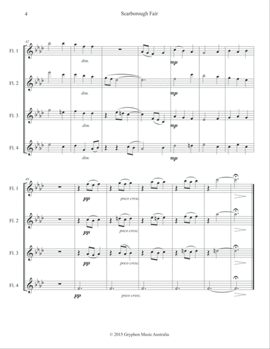Scarborough Fair for Flute Quartet Flute Quartet scores gallery preview page 5