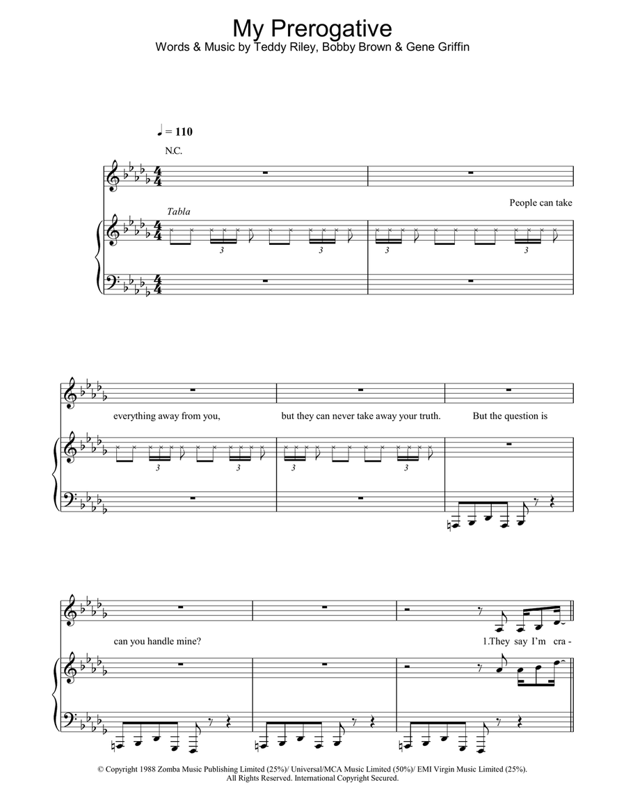 My Prerogative Piano, Vocal, Guitar scores gallery preview page 1