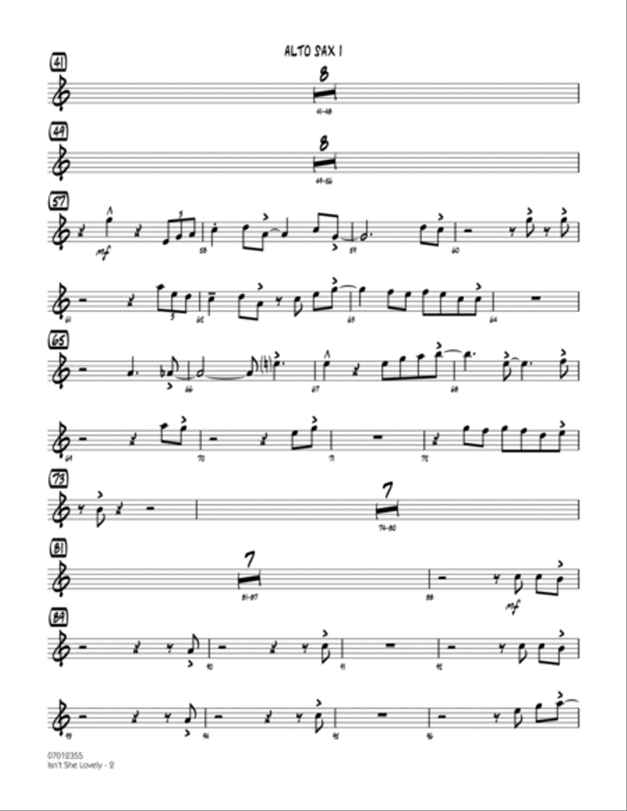 Isn't She Lovely - Alto Sax 1 Jazz Ensemble scores gallery preview page 2