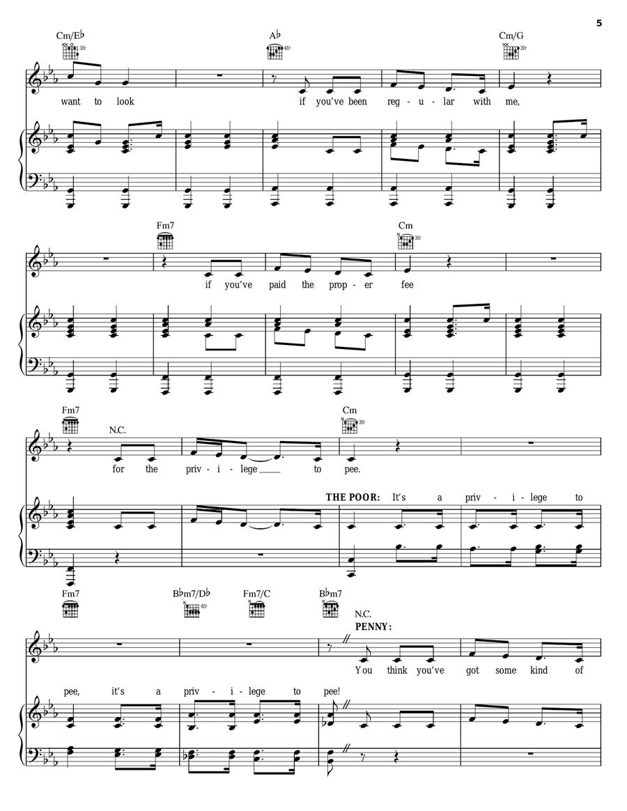It's A Privilege To Pee Piano, Vocal, Guitar scores gallery preview page 5