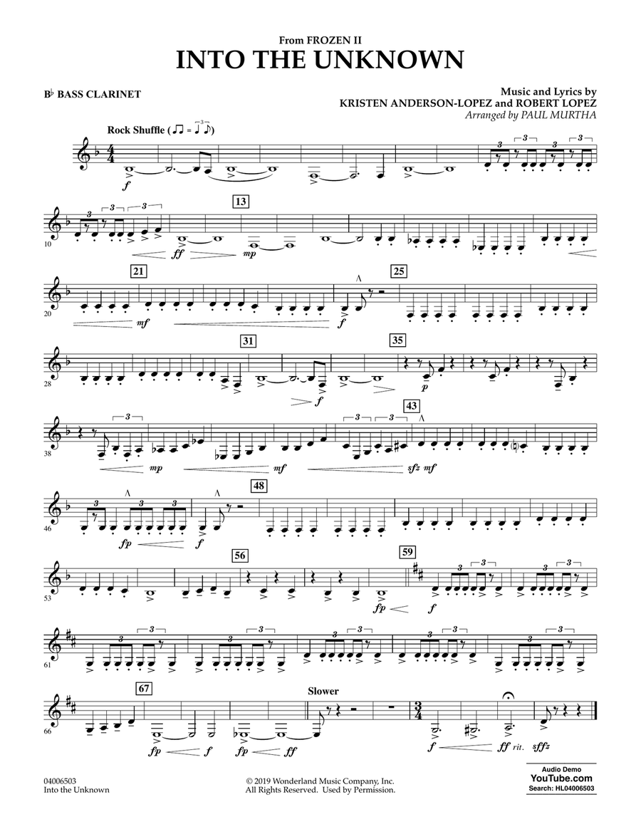 Into the Unknown (from Disney's Frozen 2) (arr. Paul Murtha) - Bb Bass Clarinet Concert Band scores gallery preview page 1