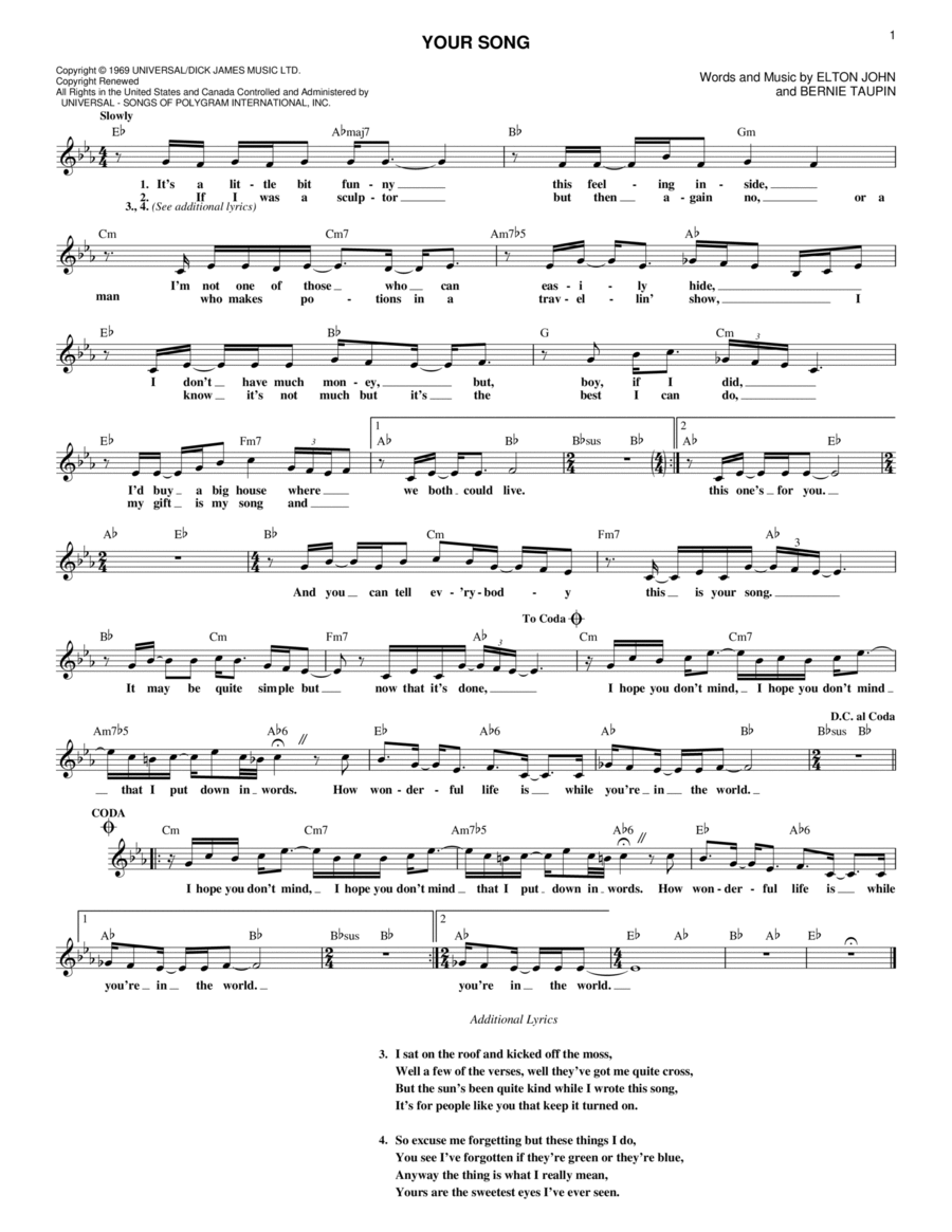 Your Song Piano scores gallery preview page 1