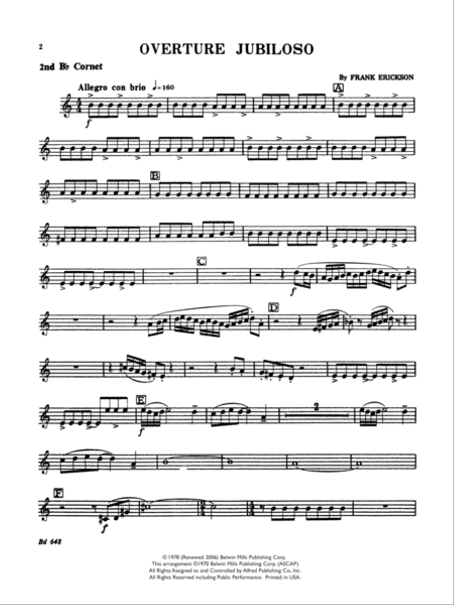 Overture Jubiloso: 2nd B-flat Cornet Concert Band scores gallery preview page 1
