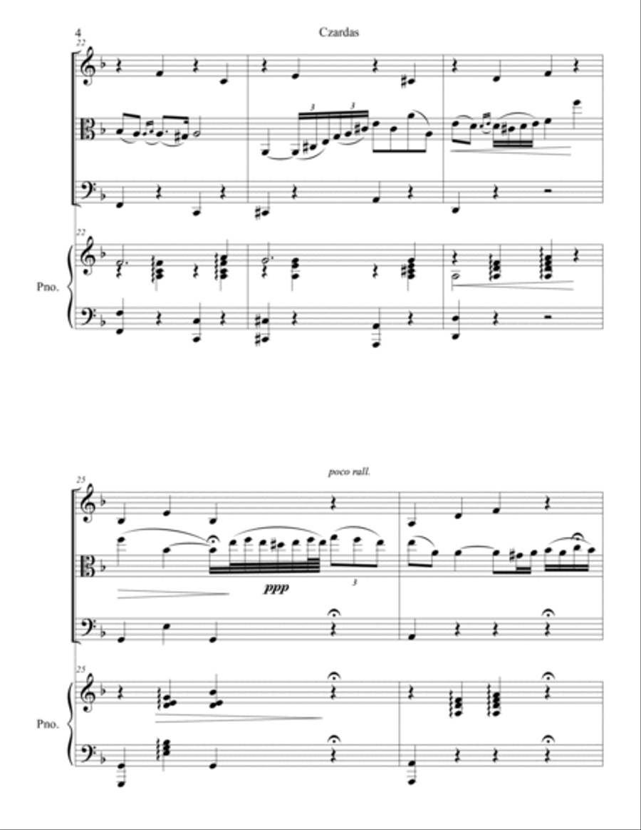 Vittorio Monti - Czardas arr. for piano quartet (score and parts)