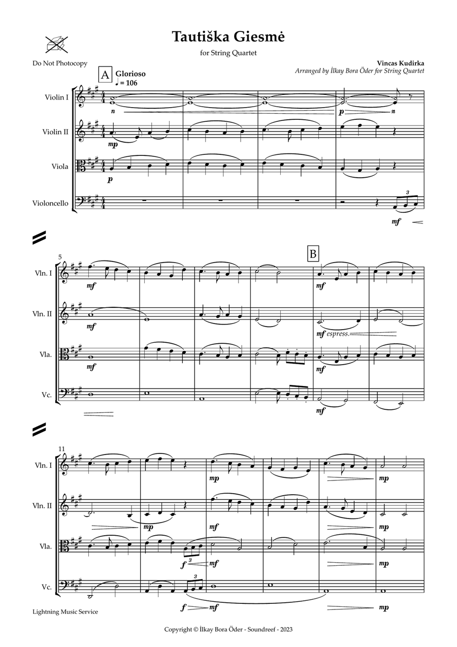 Tautiška Giesmė Tautiška Giesmė String Quartet scores gallery preview page 3