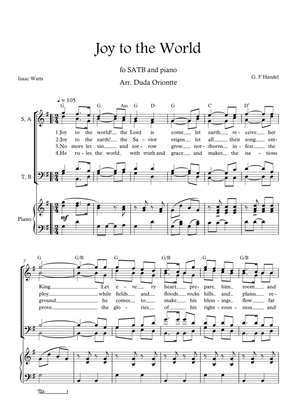 Joy to the World (G major - SATB - with chords - with piano - four staff)