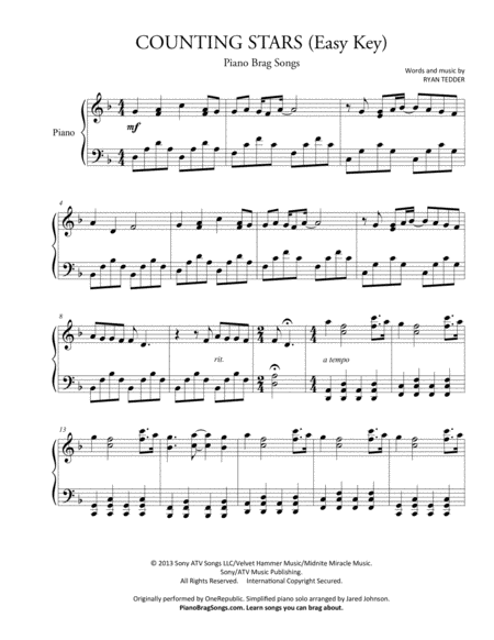 Counting Stars (Piano Easy Key)