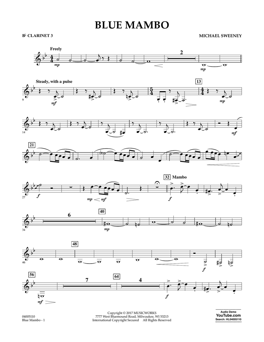 Blue Mambo - Bb Clarinet 3 Concert Band scores gallery preview page 1