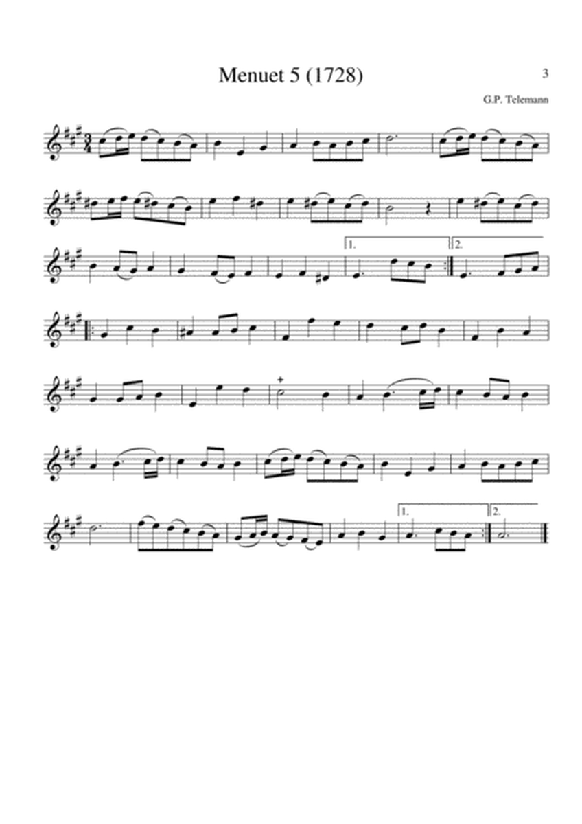 50 Menuets (1728) for Solo Violin, Mandolin, Oboe, Recorder or Flute