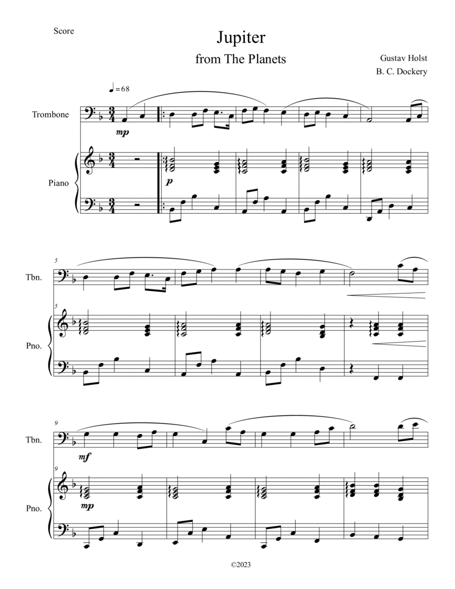 Jupiter (from The Planets) for Trombone Solo with Piano Accompaniment image number null
