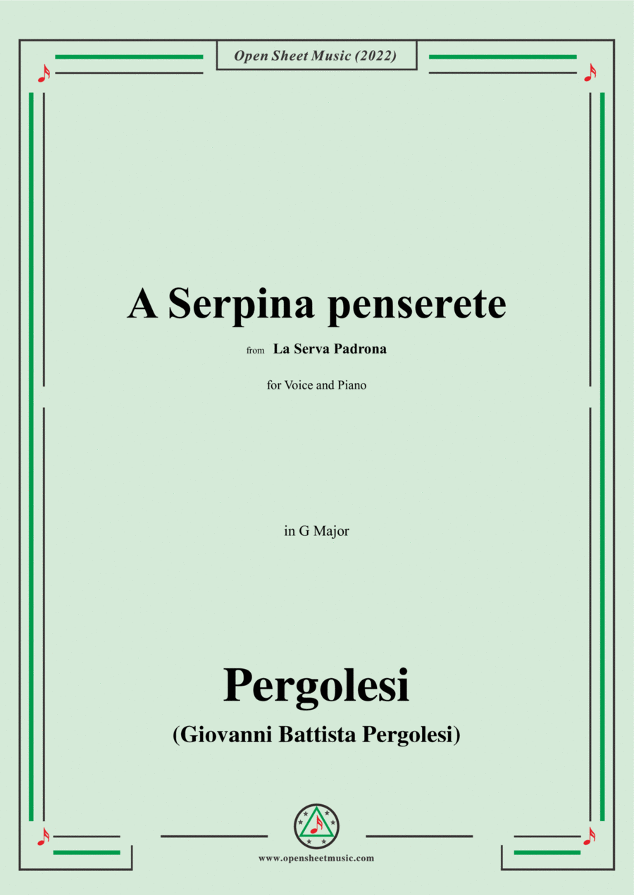 Pergolesi-A Serpina penserete,from La Serva Padrona,in G Major,for Voice and Piano Voice Solo scores gallery preview page 1
