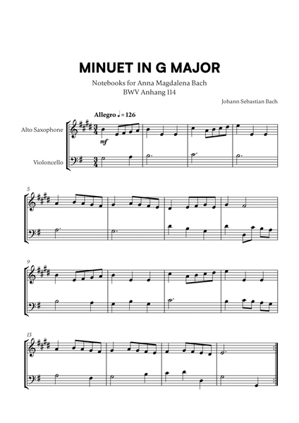 Minuet in G Major (BWV Anh. 114) (for Alto Sax and Cello) image number null