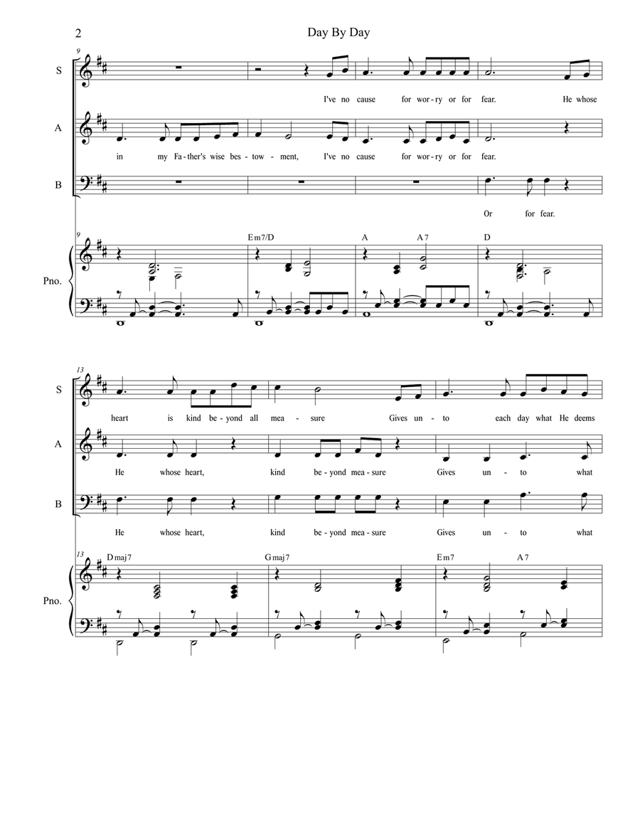 Day By Day (SAB) 3-Part scores gallery preview page 2
