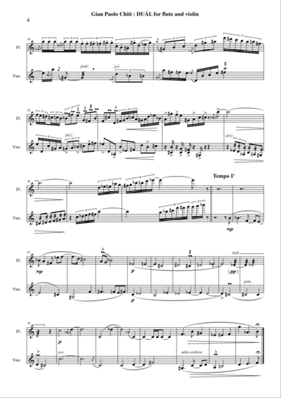 Gian Paolo Chiti: Dual for flute and violin Flute scores gallery preview page 4