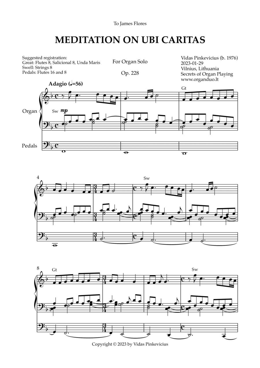 Meditation on Ubi Caritas, Op. 228 (Organ Solo) by Vidas Pinkevicius Organ Solo scores gallery preview page 1