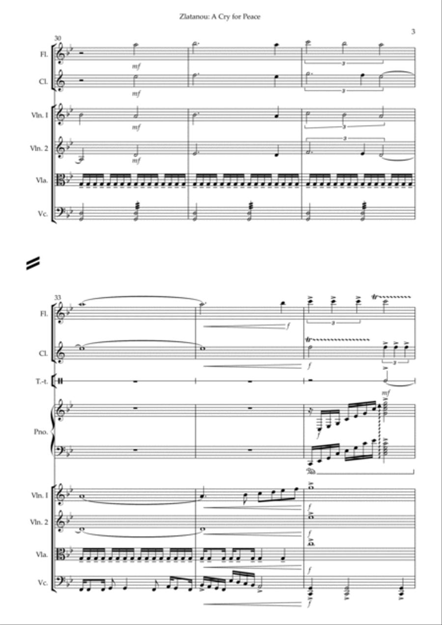 A CRY FOR PEACE, for chamber group School and Community scores gallery preview page 3
