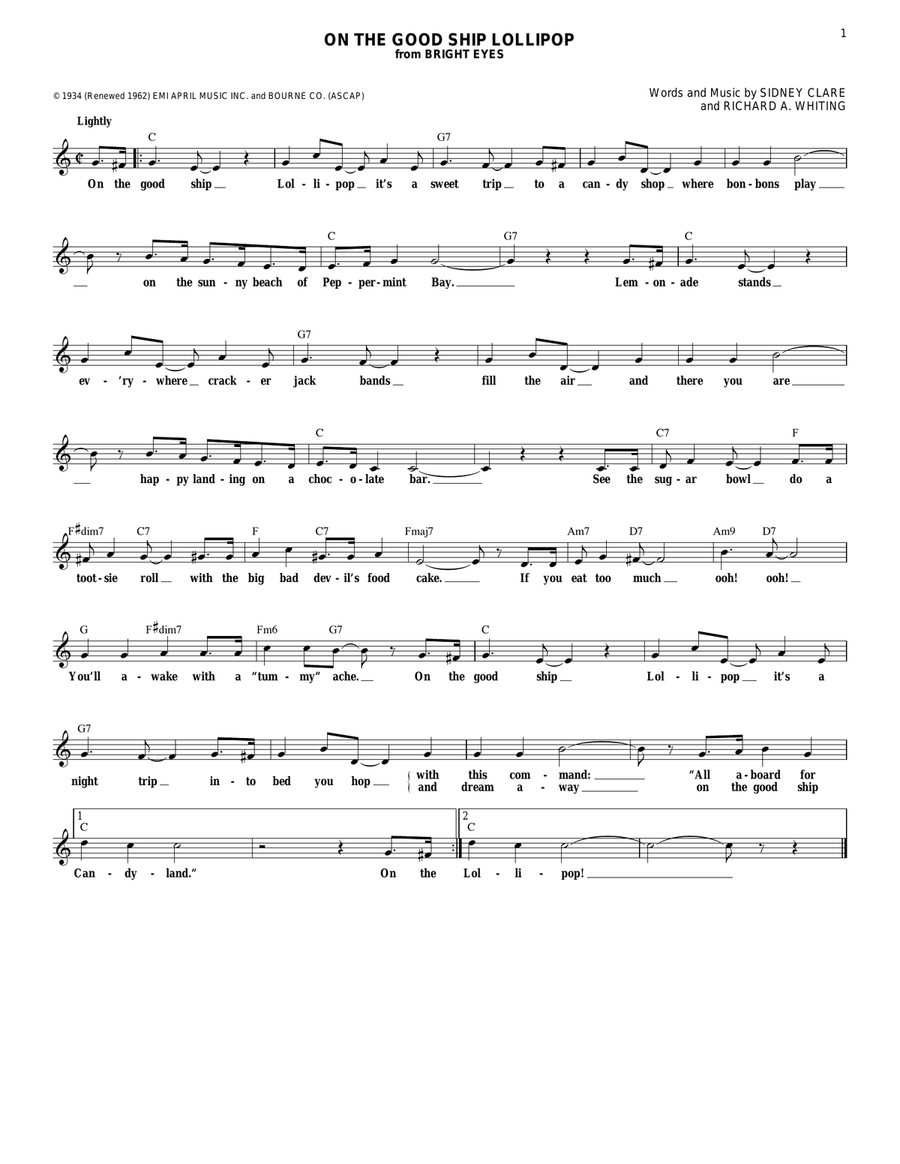 On The Good Ship Lollipop Guitar scores gallery preview page 1