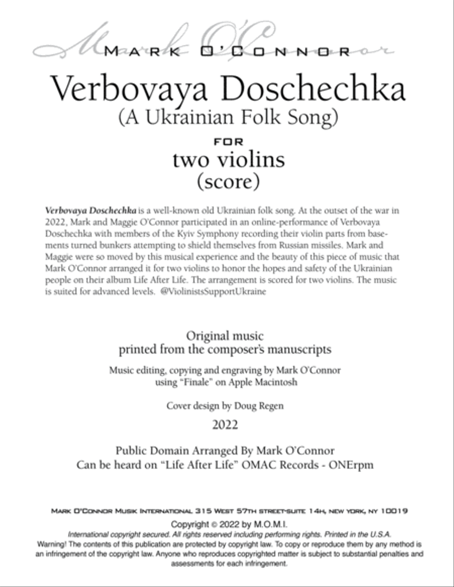 Verbovaya Doschechka (A Ukrainian Folk Song) (score - two violins) String Duet scores gallery preview page 3