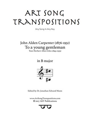Book cover for CARPENTER: To a young gentleman (transposed to B major)