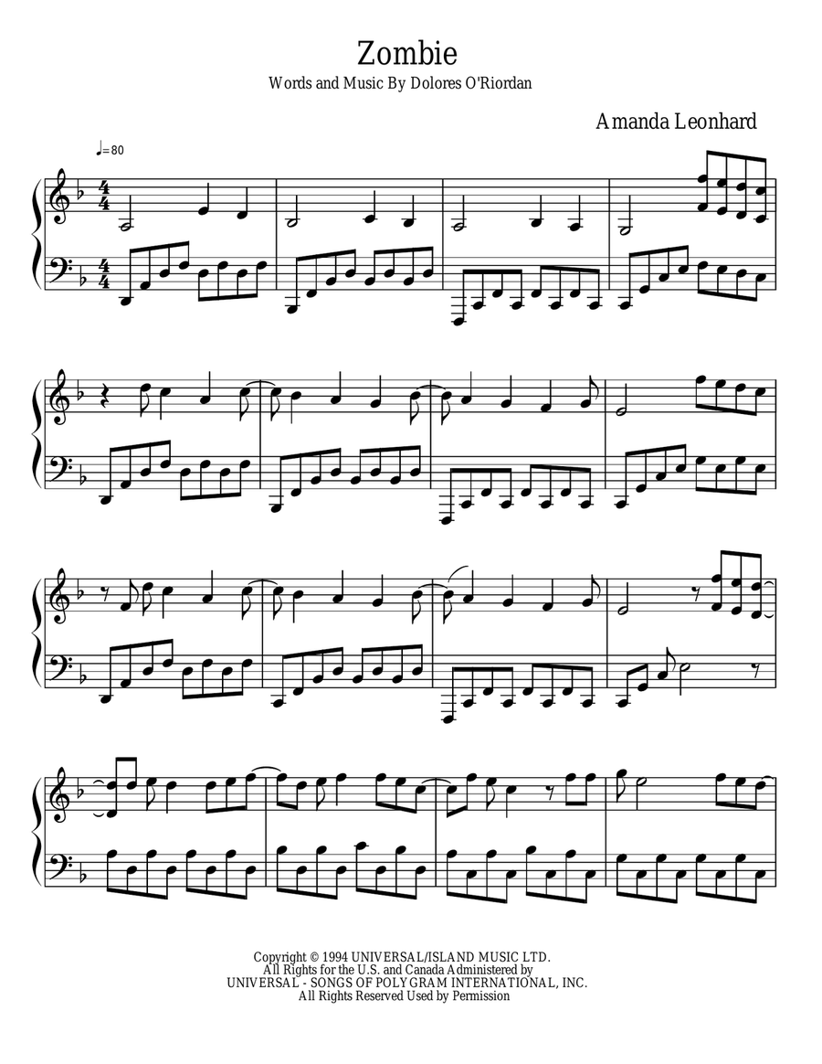 Zombie Piano Solo scores gallery preview page 1