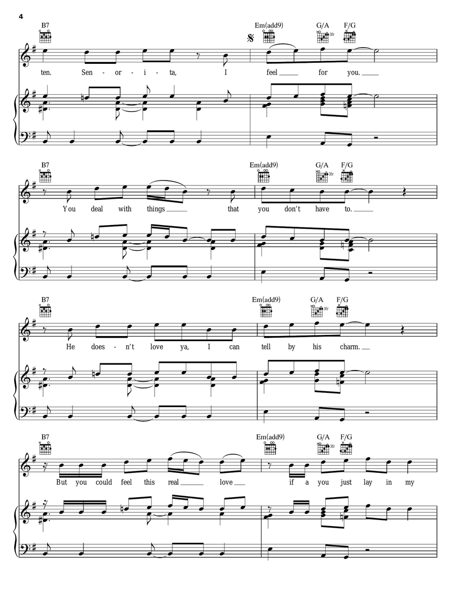 Señorita Señorita Piano, Vocal, Guitar scores gallery preview page 4