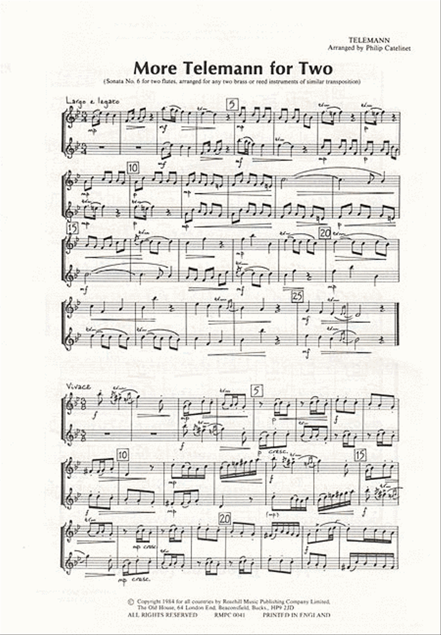More Telemann for Two Score scores gallery preview page 1