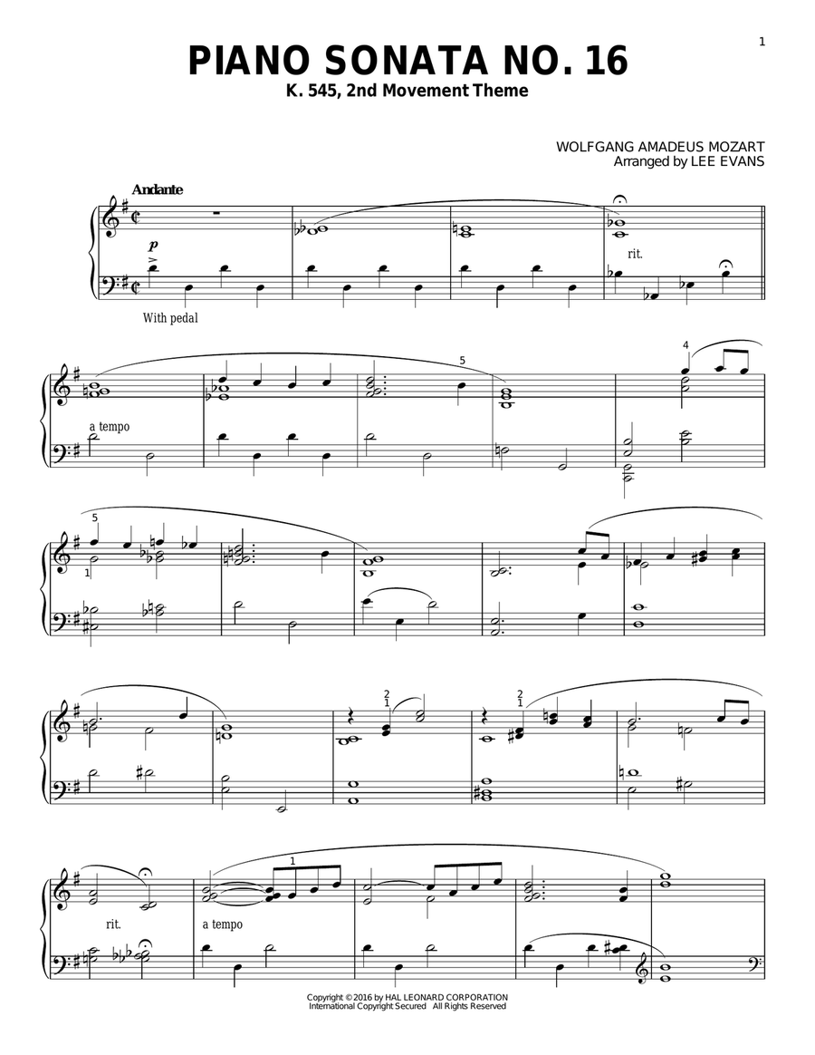 Piano Sonata In C Major, K.545, 2nd Movement Piano Solo scores gallery preview page 1