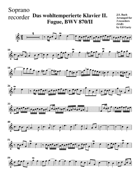 Fugue from Das wohltemperierte Klavier II, BWV 870/II (arrangement for 3 recorders)