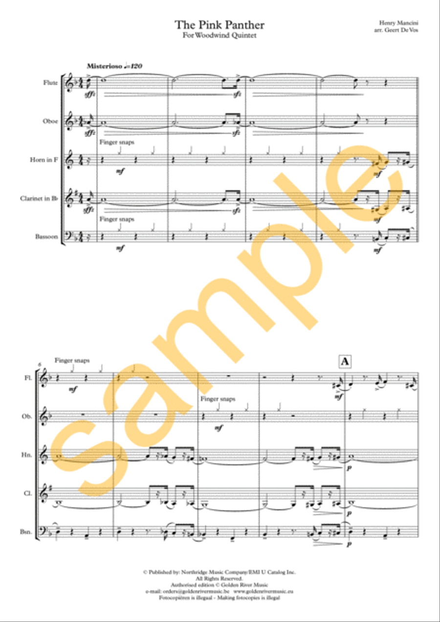 Pink Panther Theme Woodwind Quintet scores gallery preview page 2