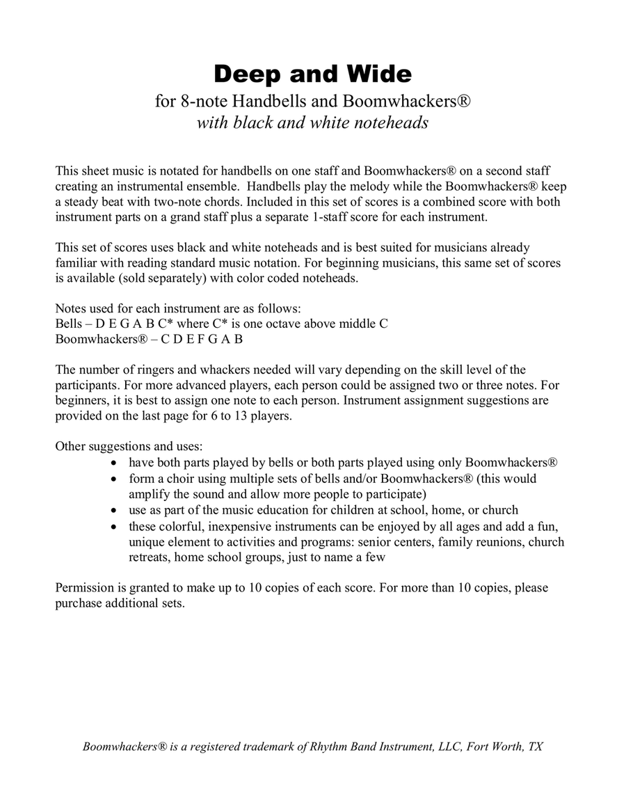 Deep and Wide (for 8-note Bells and Boomwhackers with Black and White Notes) Handbell Choir scores gallery preview page 2