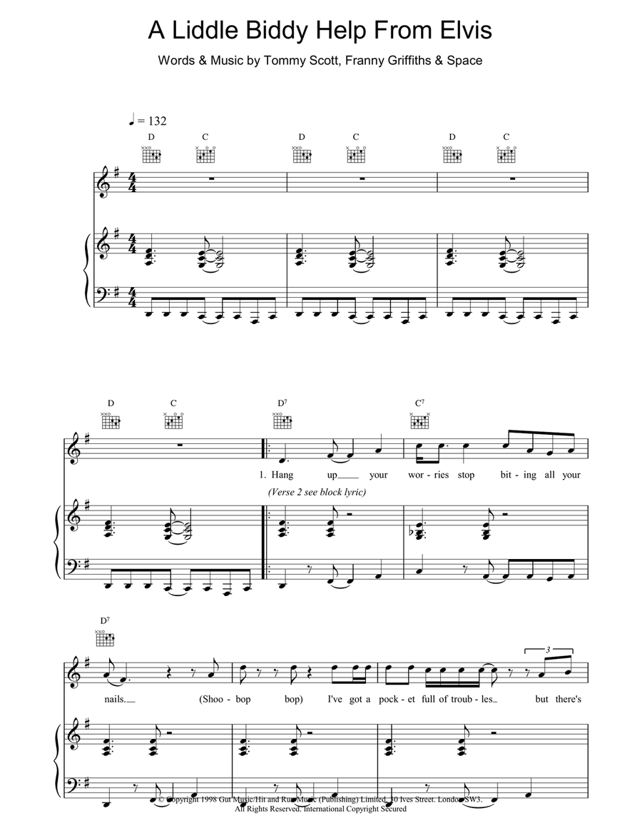 A Liddle Biddy Help From Elvis Piano, Vocal, Guitar scores gallery preview page 1