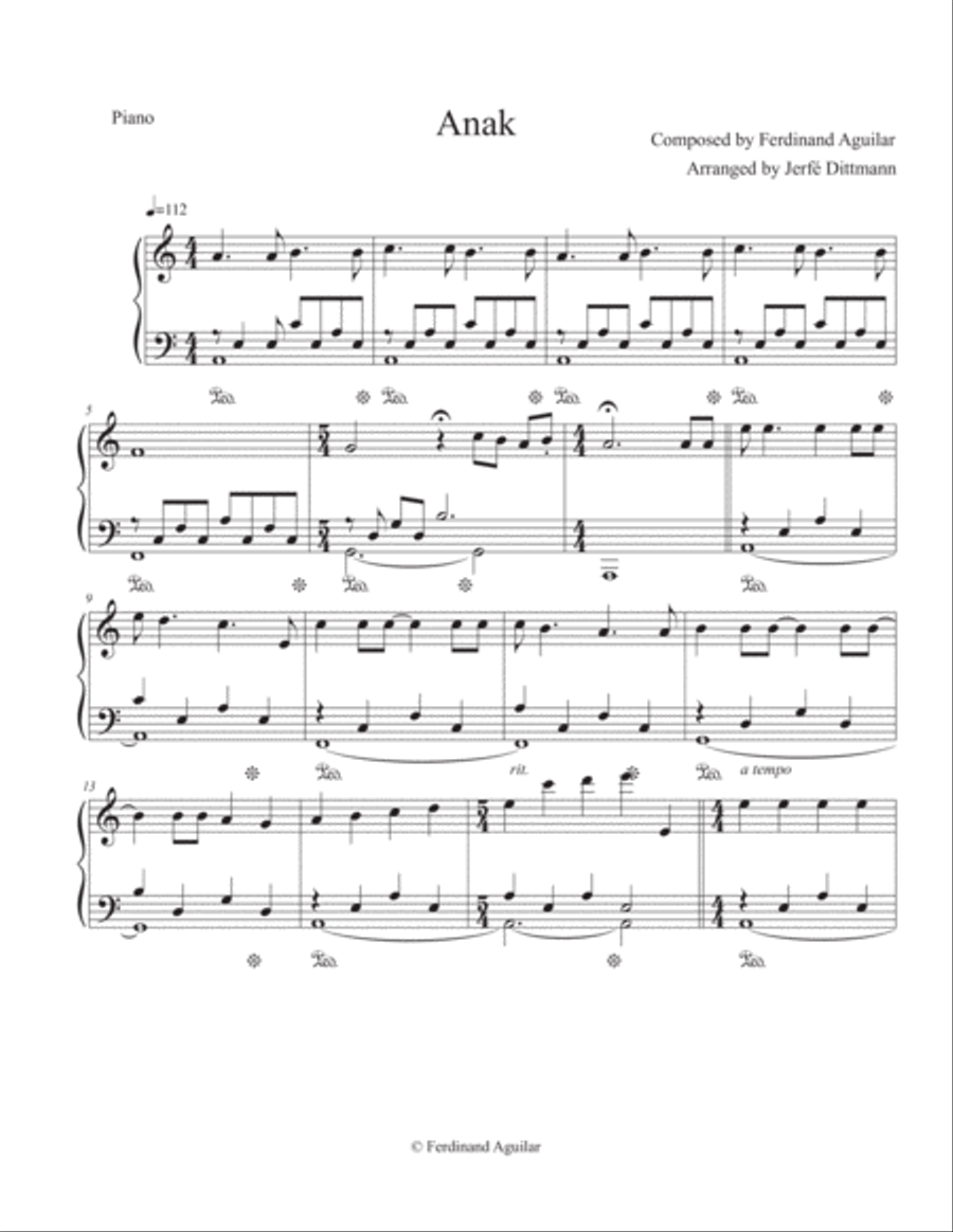 Anak Piano Solo scores gallery preview page 1