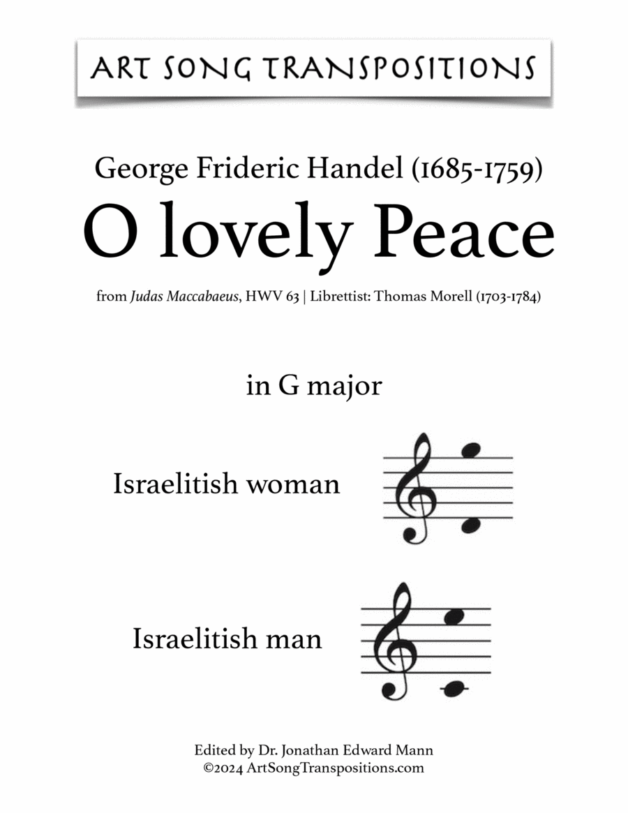 HANDEL: O lovely peace (transposed to G major) Piano scores gallery preview page 1