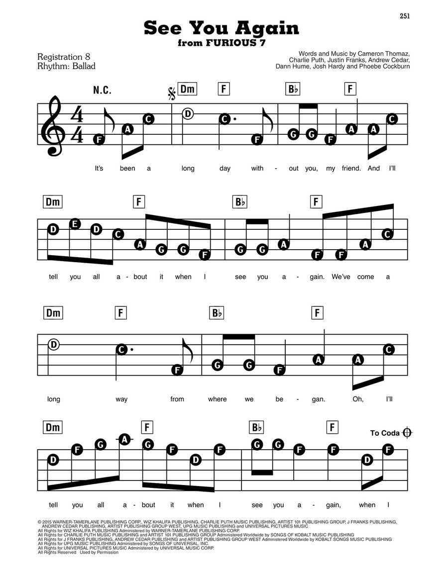 See You Again (feat. Charlie Puth) Electronic Keyboard scores gallery preview page 1