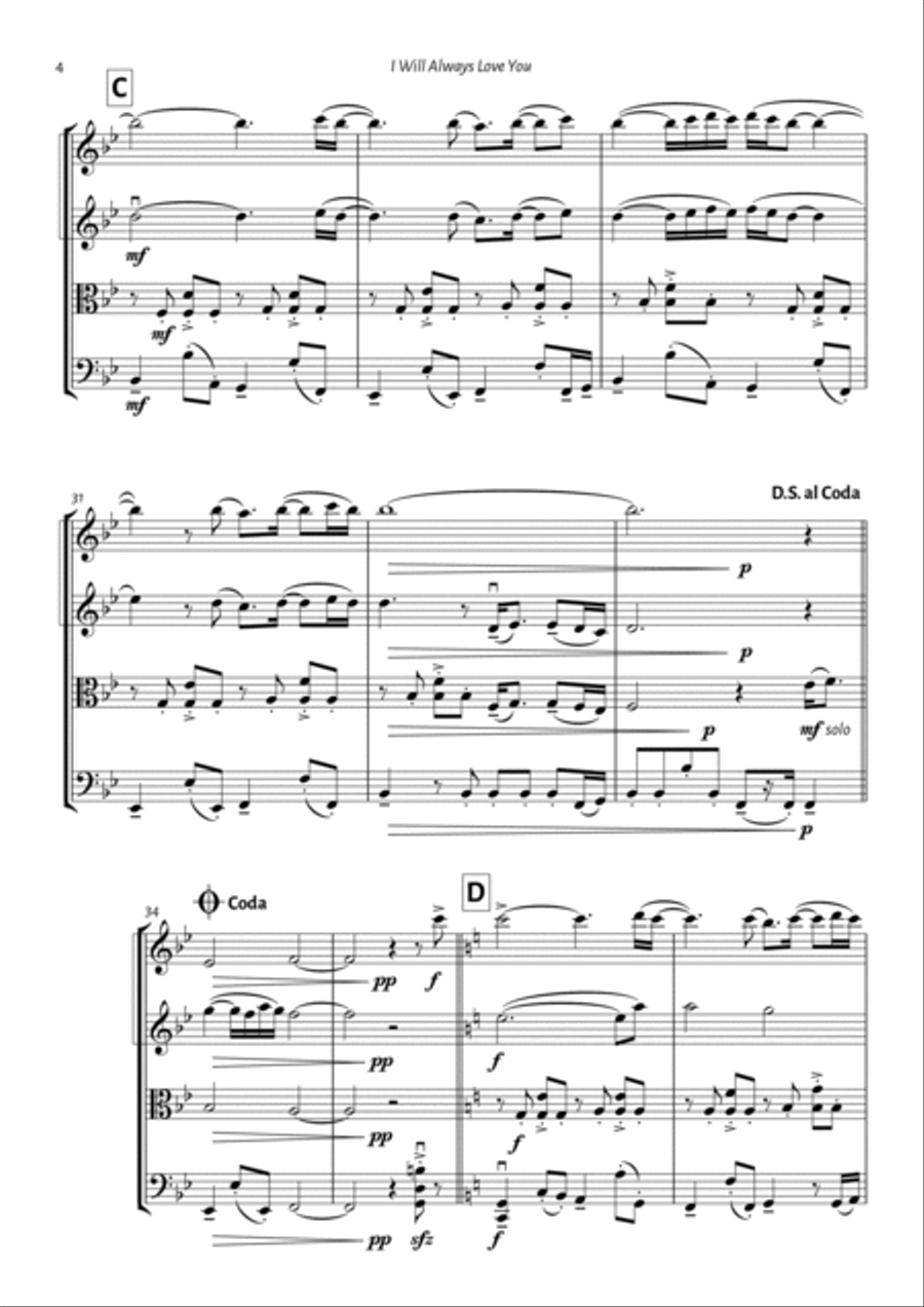 I Will Always Love You String Quartet scores gallery preview page 4