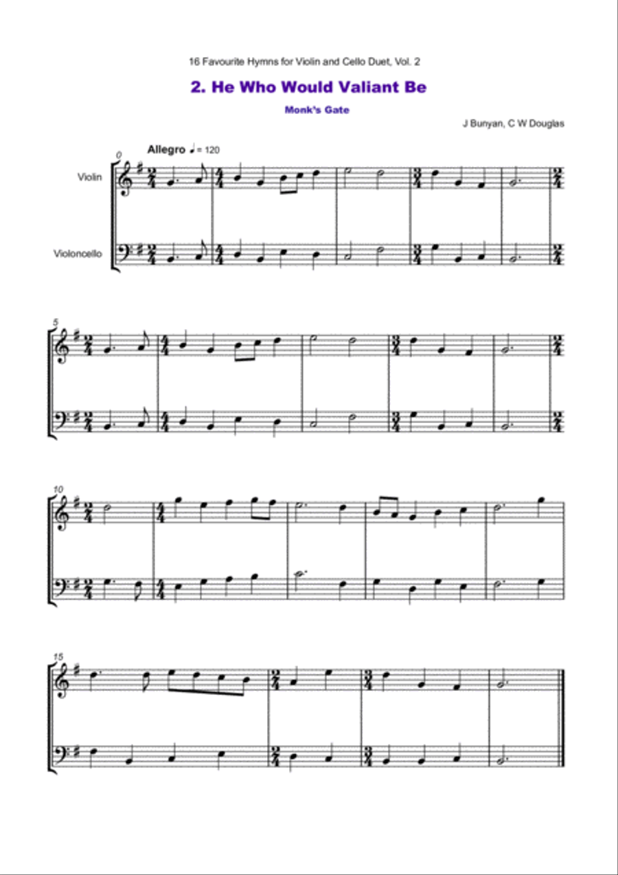 16 Favourite Hymns Vol.2 for Violin and Cello Duet String Duet scores gallery preview page 3