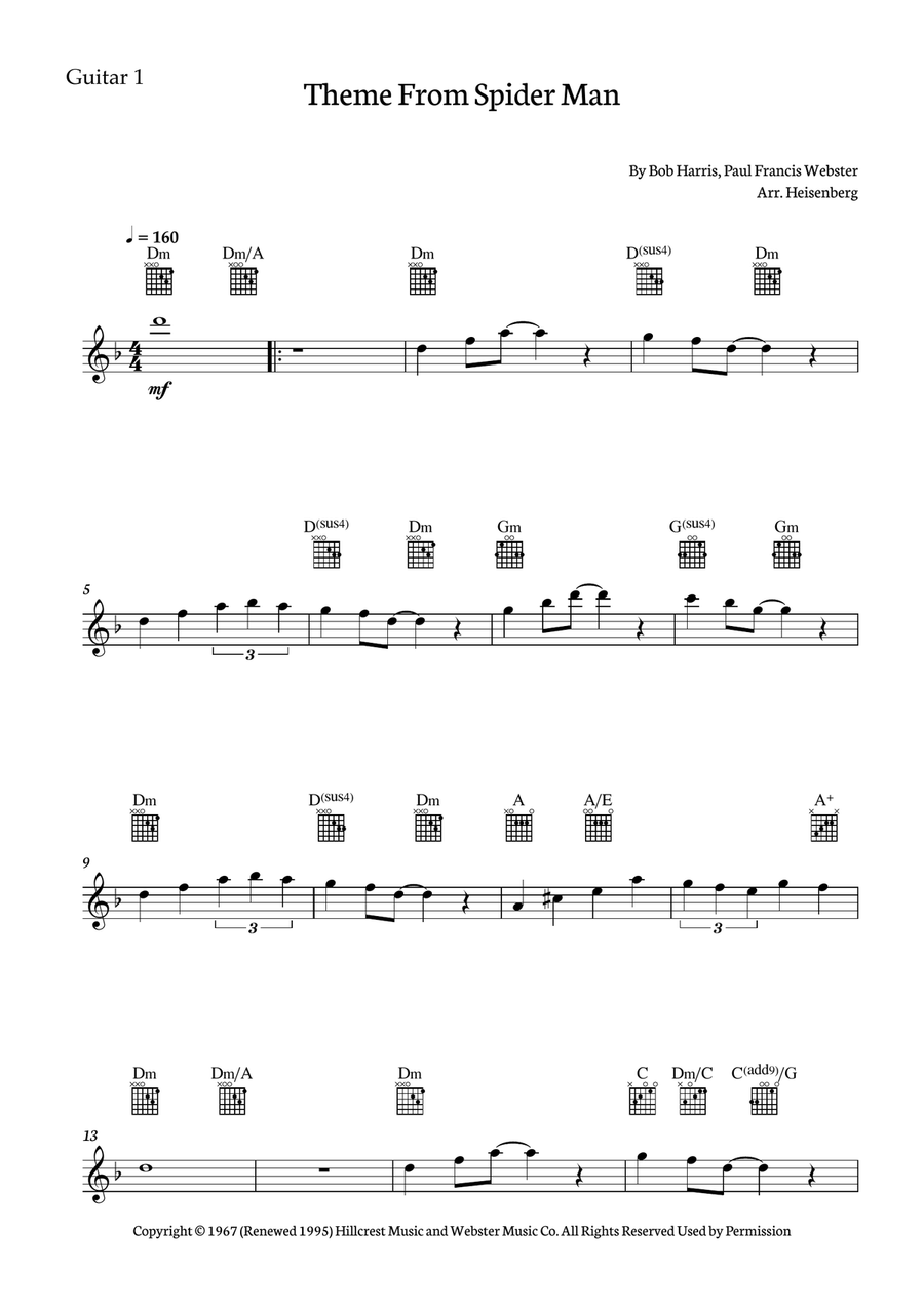 Theme From Spider Man Guitar Ensemble scores gallery preview page 5