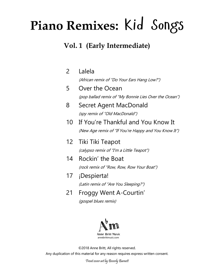 Piano Remixes: Kid Songs Vol. 1, early intermediate book Piano Solo scores gallery preview page 2