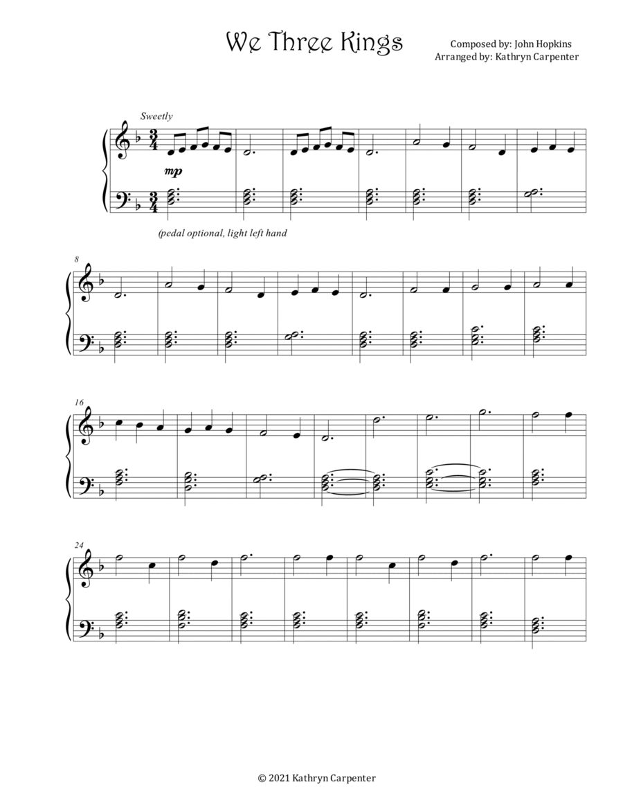 We Three Kings (Piano Solo, Level 2) Easy Piano scores gallery preview page 1