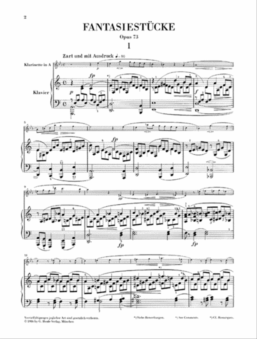 Fantasy Pieces for Piano and Clarinet Op. 73 Clarinet scores gallery preview page 3