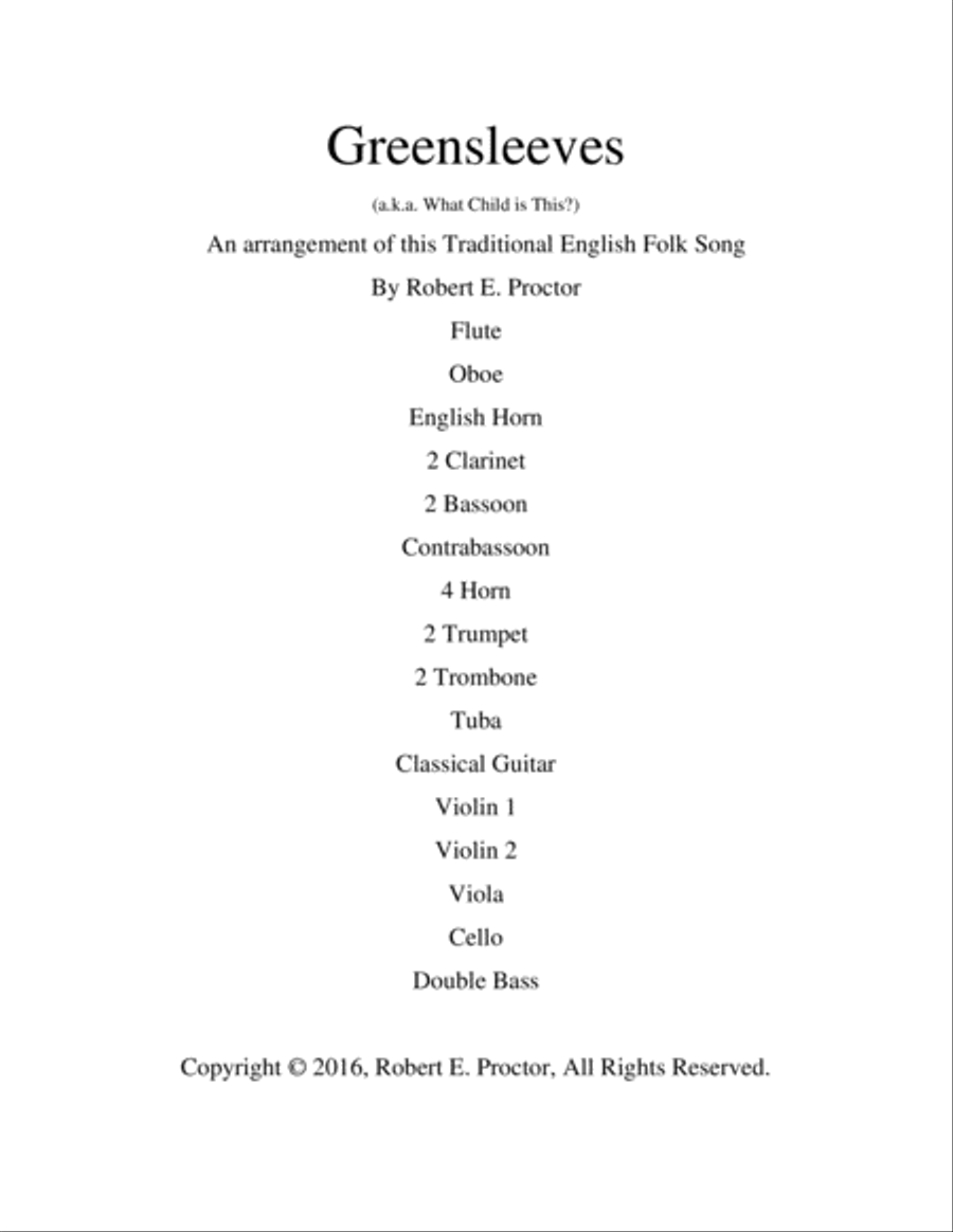 Greensleeves for Guitar and Orchestra Full Orchestra scores gallery preview page 1