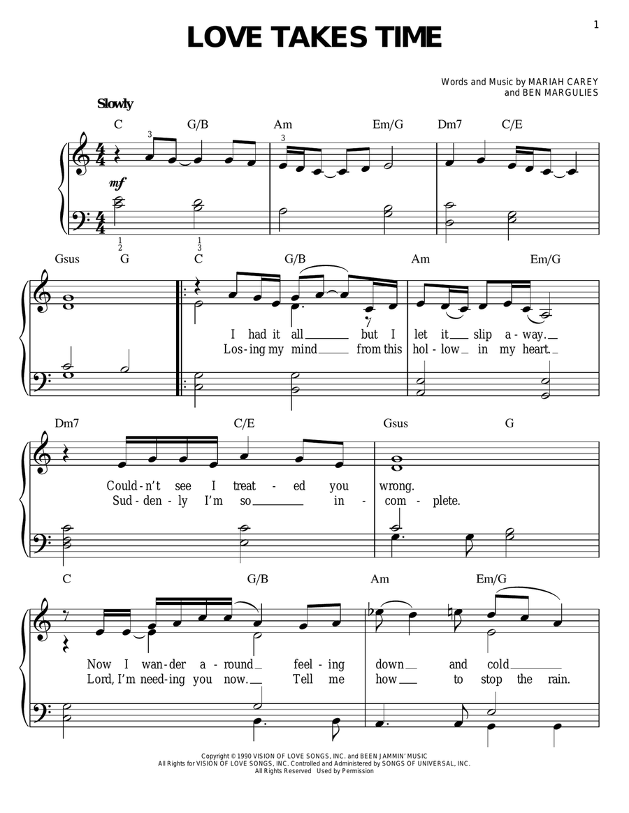 Love Takes Time Easy Piano scores gallery preview page 1