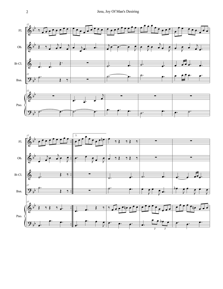 Jesu, Joy Of Man's Desiring (for Woodwind Quartet and Piano) Woodwind Quartet scores gallery preview page 3
