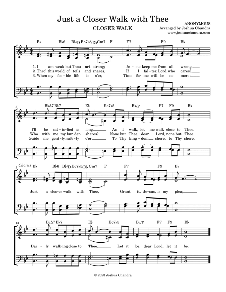 Just a Closer Walk with Thee - SATB + Guitar Chords 4-Part scores gallery preview page 1