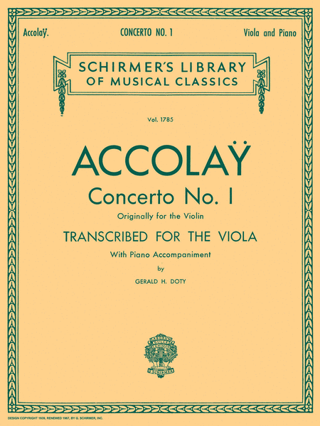 Jean-Baptiste Accolay: Concerto No. 1 - Viola/Piano