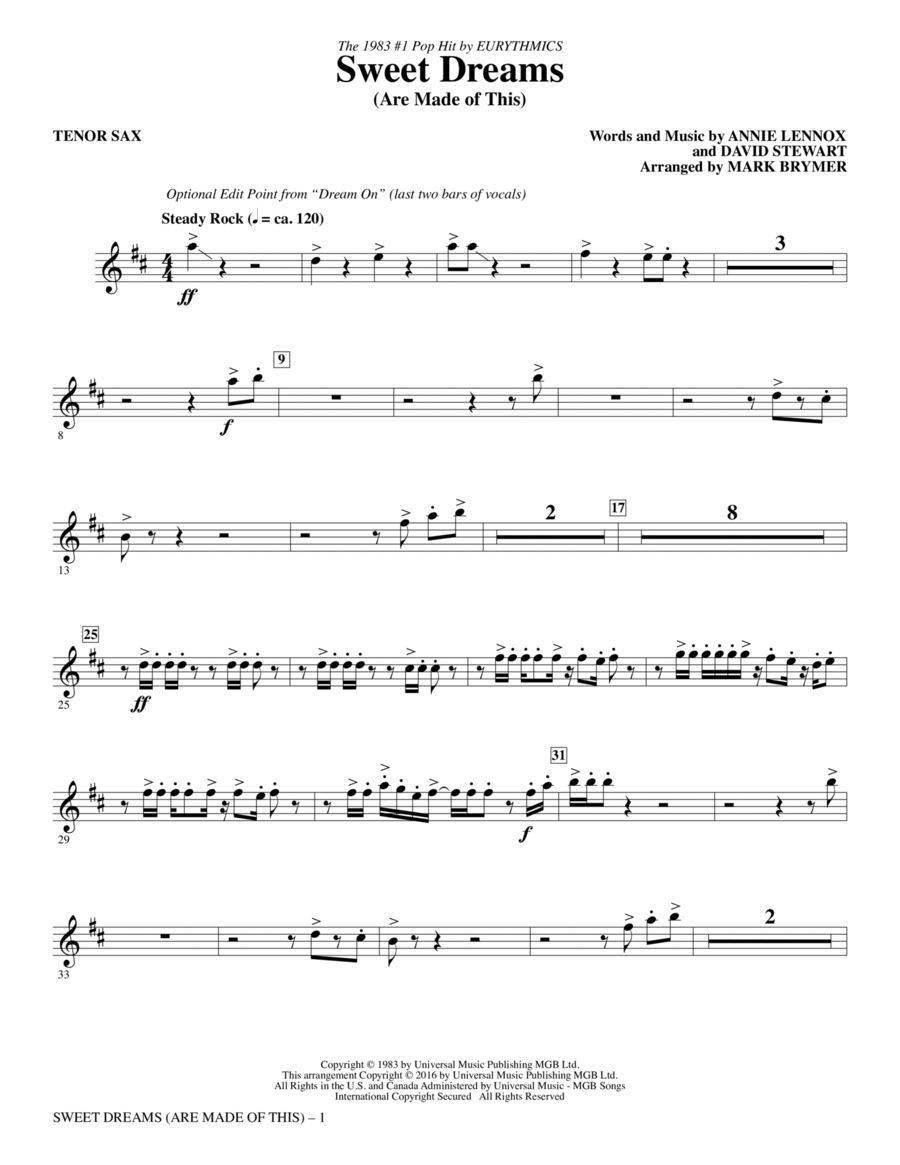Sweet Dreams (Are Made of This) - Tenor Sax Choir scores gallery preview page 1