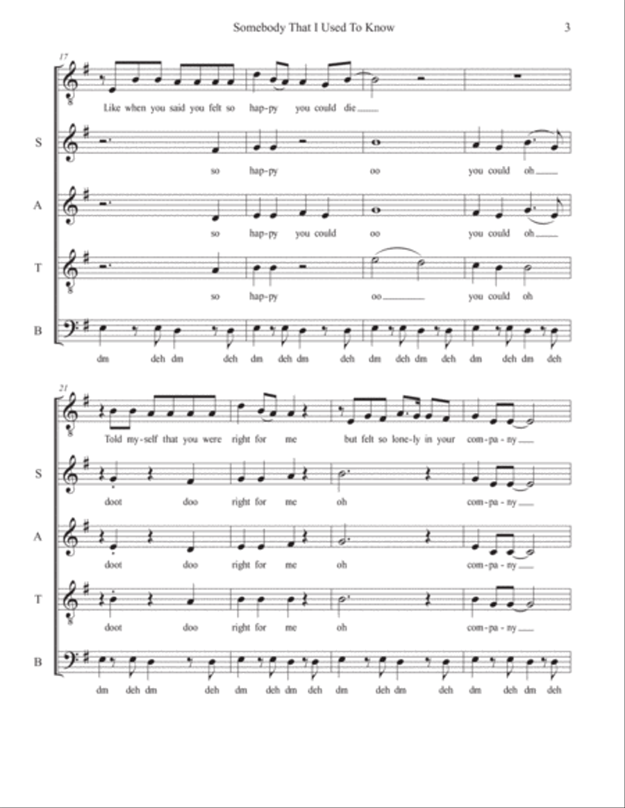 Somebody That I Used To Know 4-Part scores gallery preview page 3
