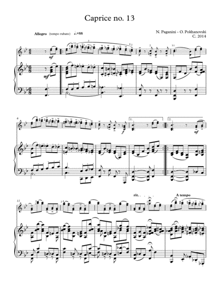 Paganini-Pokhanovski 24 Caprices: #13 for violin and piano image number null
